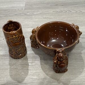 Pyrat Rum Happy Buddha Tiki Mug Brown 3D Ceramic Barware Cup & Bowl Pre-owned